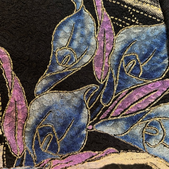 Mirasol Floral Blue and Purple Midi Skirt with Gold Accents - Picture 4 of 4